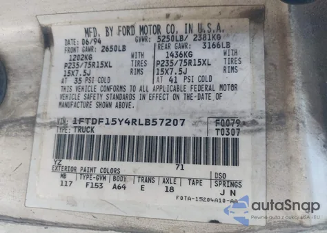 1994 Ford F150 из США, поврежденный, VIN 1FTDF15Y4RLB57207